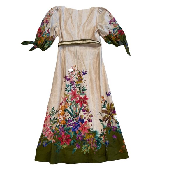 Zimmermann Floral Linen Puff-Sleeve Dress - Picture 2 of 4